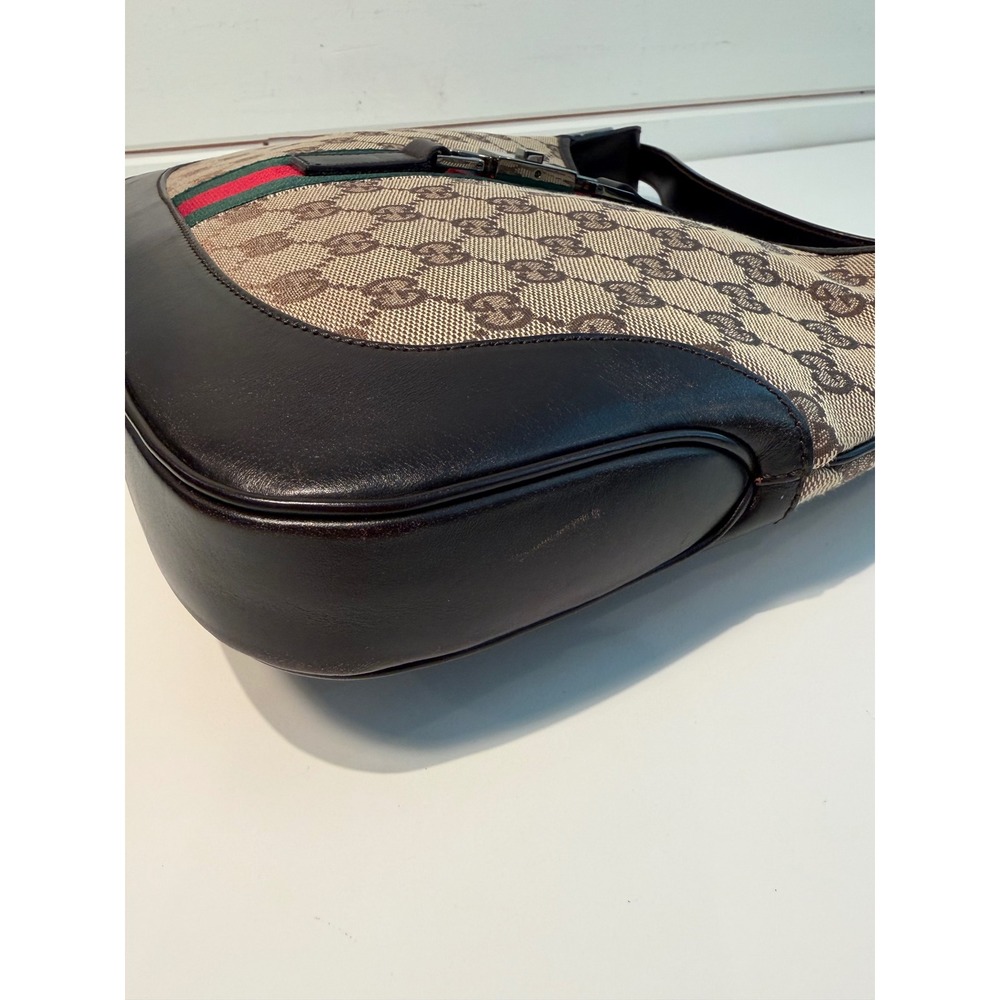 Gucci Jackie O GG Supreme Canvas Web Stripe Hobo Bag Brown Leather‎ Trim Vintage - Picture 11 of 14